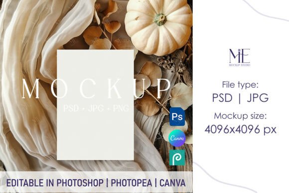 Boho Autumn Invitation Card Mockup: Your Design Showcase