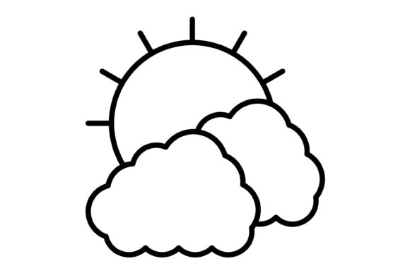 Clouds and Sun Outline Icon: Versatile Design Asset