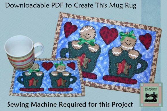 PDF Pattern Hiding Gingerbread People: Festive Mug Rug Applique