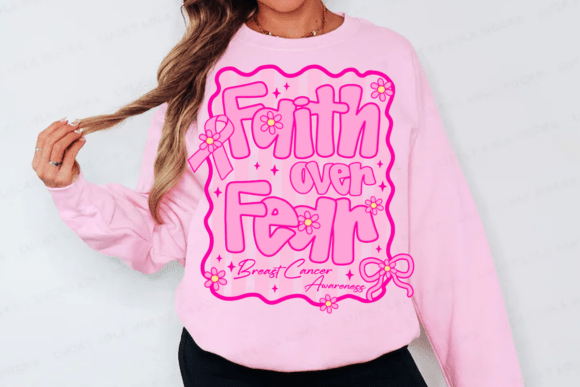 Preppy Pink Ribbon Faith over Fear PNG: A Designer's Asset